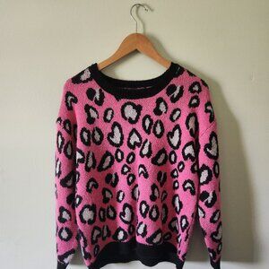 Neon leopard print crewneck sweater